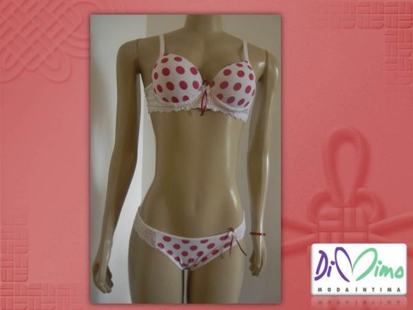 Conjunto  Renda Branco Bolinhas